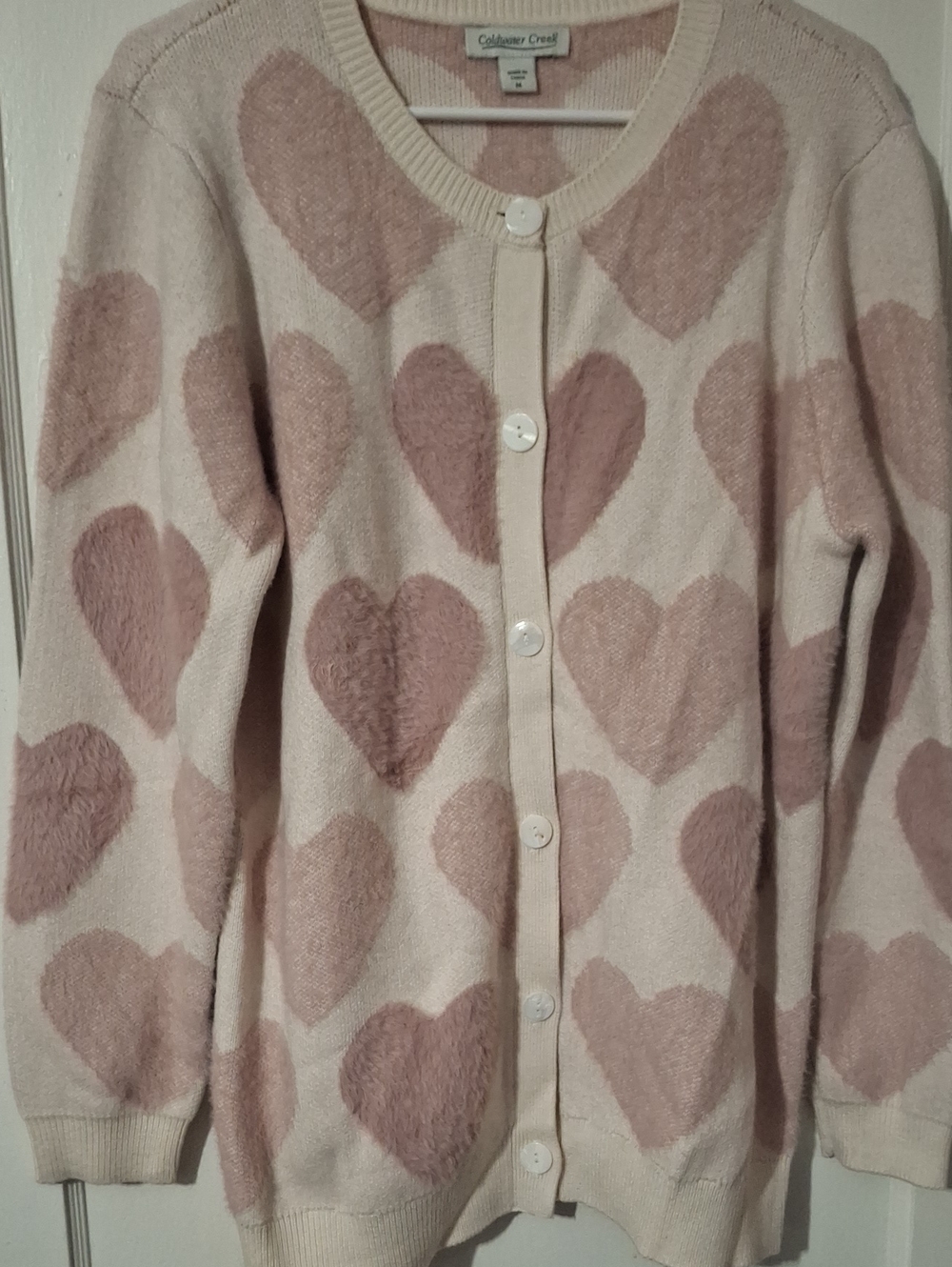Coldwater Creek Pink Heart Button-Front Sweater